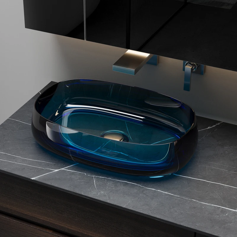Modern Transparent Resin Basin Hotel Villa countertop sink Oval Shape Clear Polyester resin vessel Bathroom Wash Mop