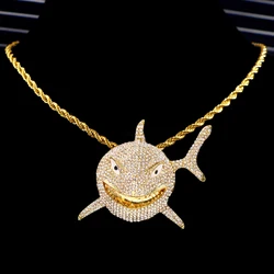 Hip Hop Cuban Chain Exaggerated Micro-inlaid Animal Necklace For Men Rapper Iced Out Large Shark Necklace