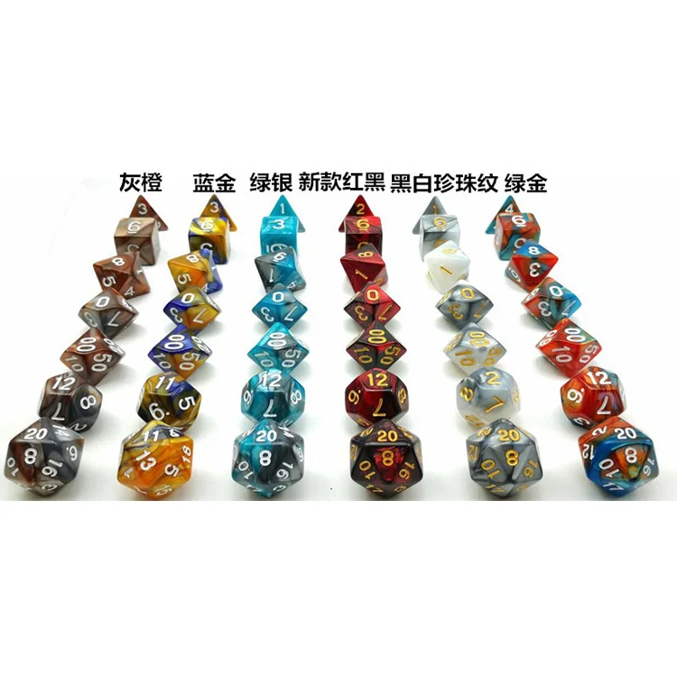 Wholesale custom transparent starry double-color dice with golden glitter board game DND polyhedral dice set