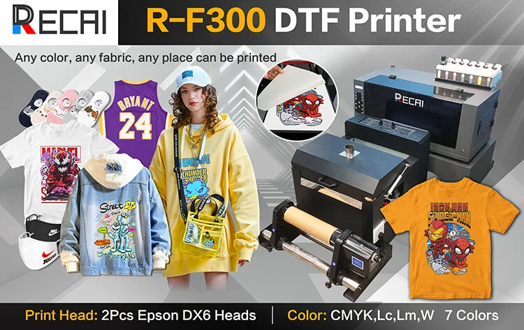 Hot selling RECAI 30cm Textile CMYK White Lc Lm Ink DTF Transfer Printer for T shirt Hat Shoes