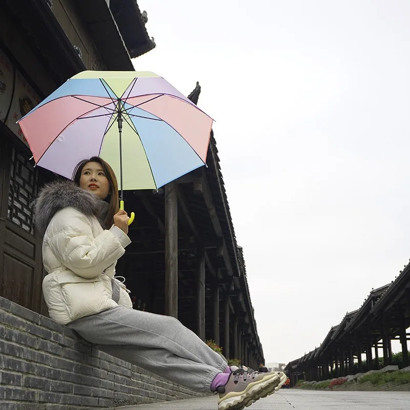 Stock J Handle Rainbow Color Umbrella PVC Clear plastic Advertisement Giveaways Promotion Gifts Promotion Umbrella Wedding tours