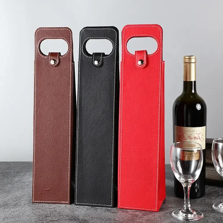 Luxury PU Leather Wine Bag For Whiskey Double Bottle Back Gift Wine Bottle Cover Bag With Handle