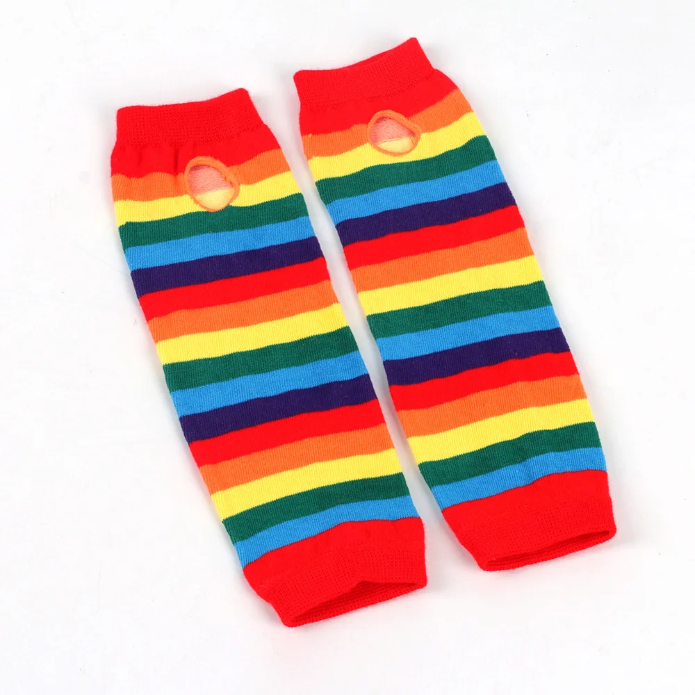 rainbow striped long arm warmer fingerless gloves mittens