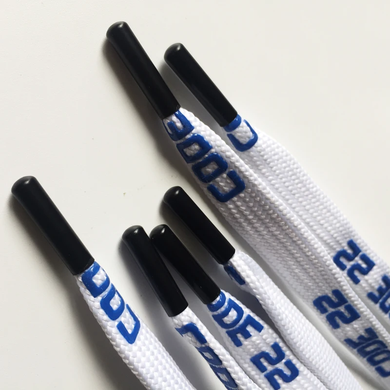 
Black Custom 3D logo printing silicone non-slip flat polyester braid metal ends draw string hoodie rope 