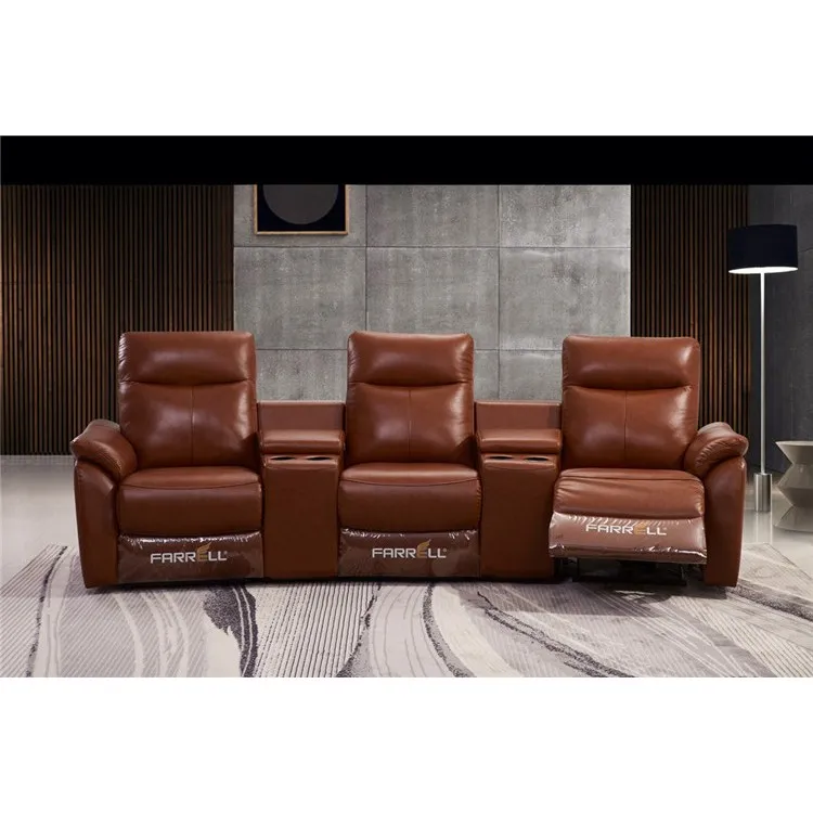 Home theater electric function modern simple luxury furniture recliner 3 seats genuine leather media room couch