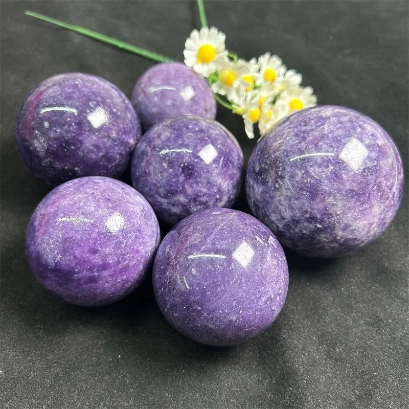 Factory Price Wholesale Healing Crystal Stone Natural Purple Mica Stone Lepidolite Spheres For Decoration