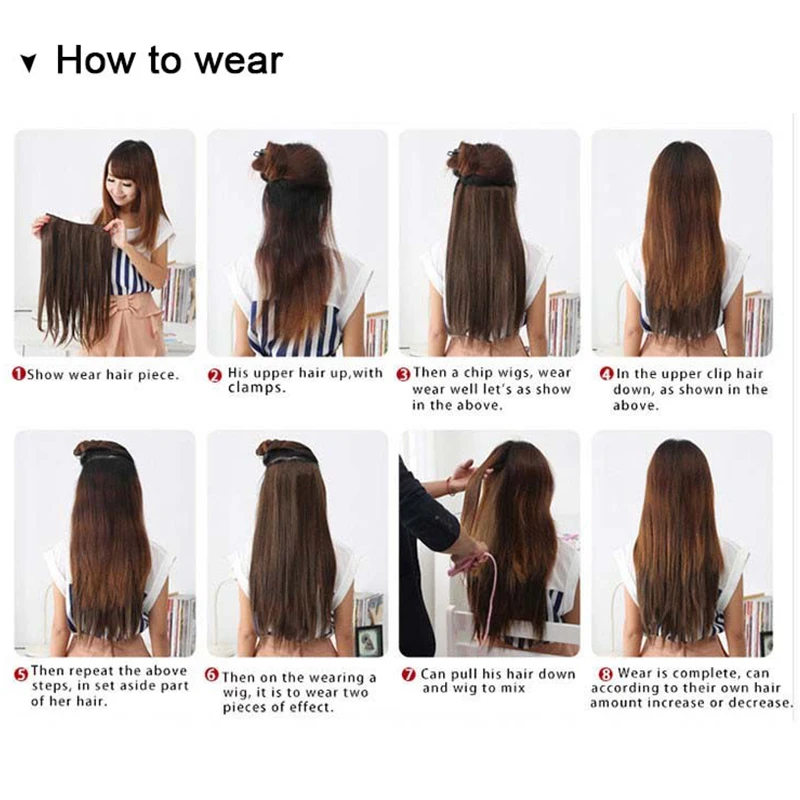 
Clip in One Piece Synthetic Hair Extension Long Straight Synthetic Black Gray Color Hairpieces 