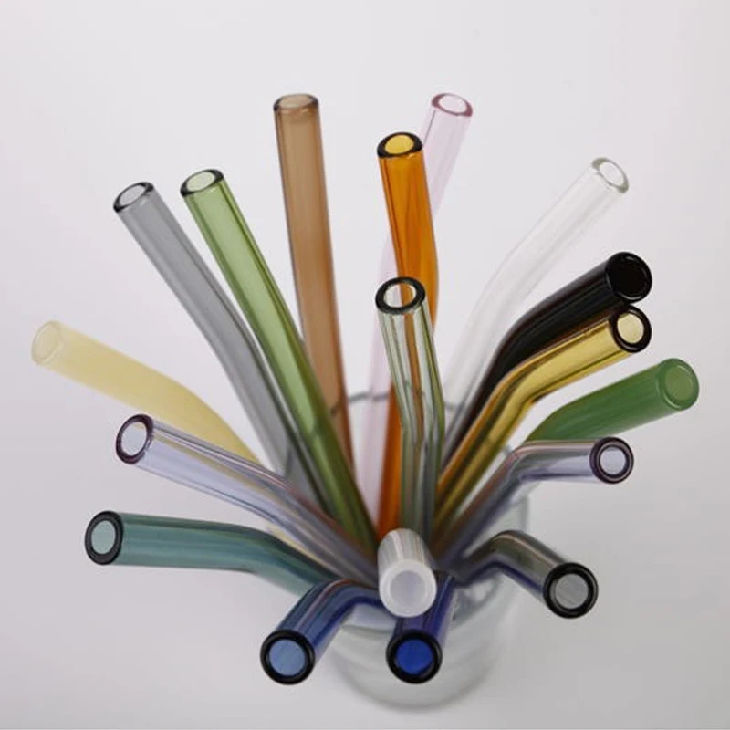 Eco-Friendly Reusable Borosilicate Glass StrawsTransparent Colored Bent Glass Straws