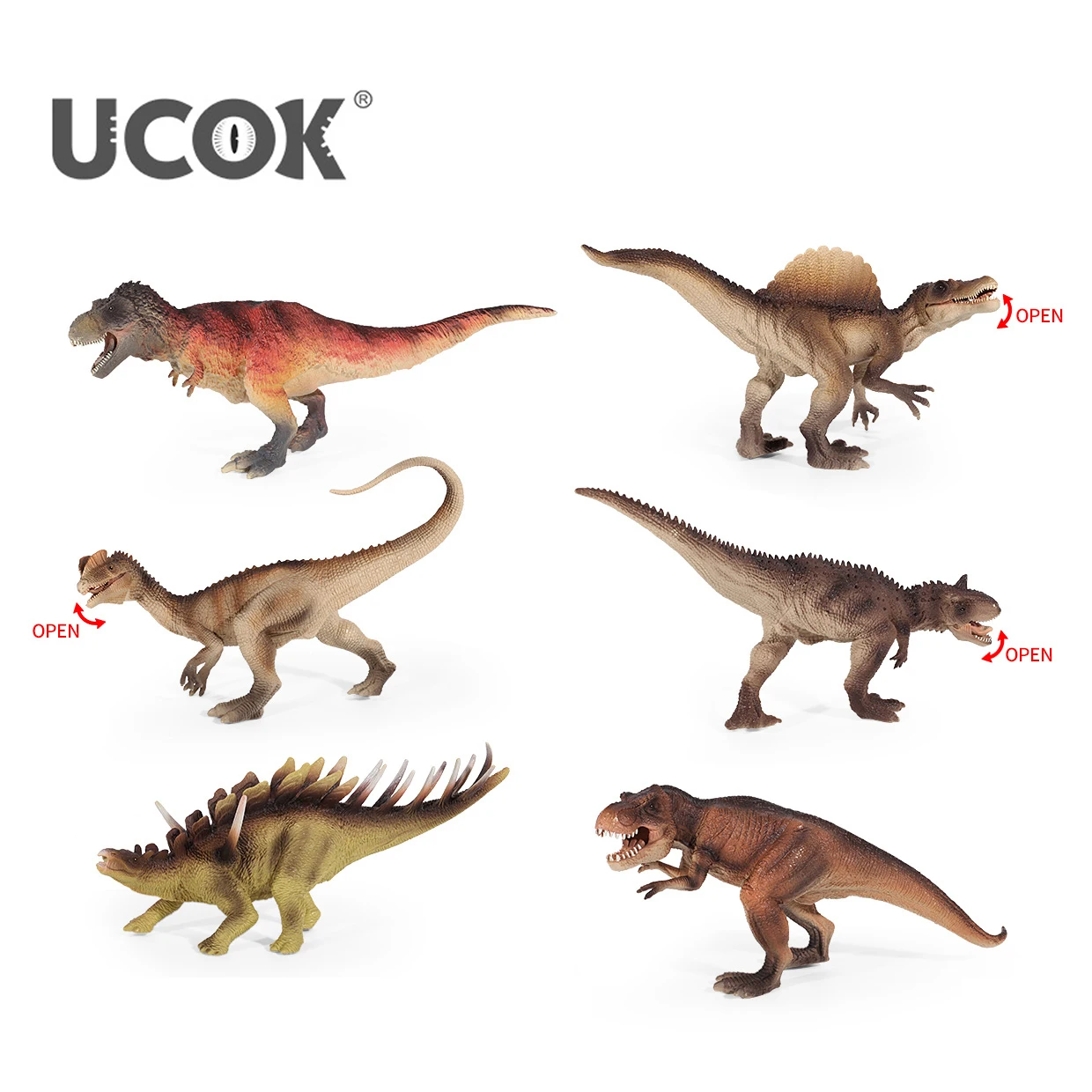 UCOK Manufacturer 12 Inch Dinosaur Toys Colorful T-rex 3D Model Plastic Animals Figures For Children