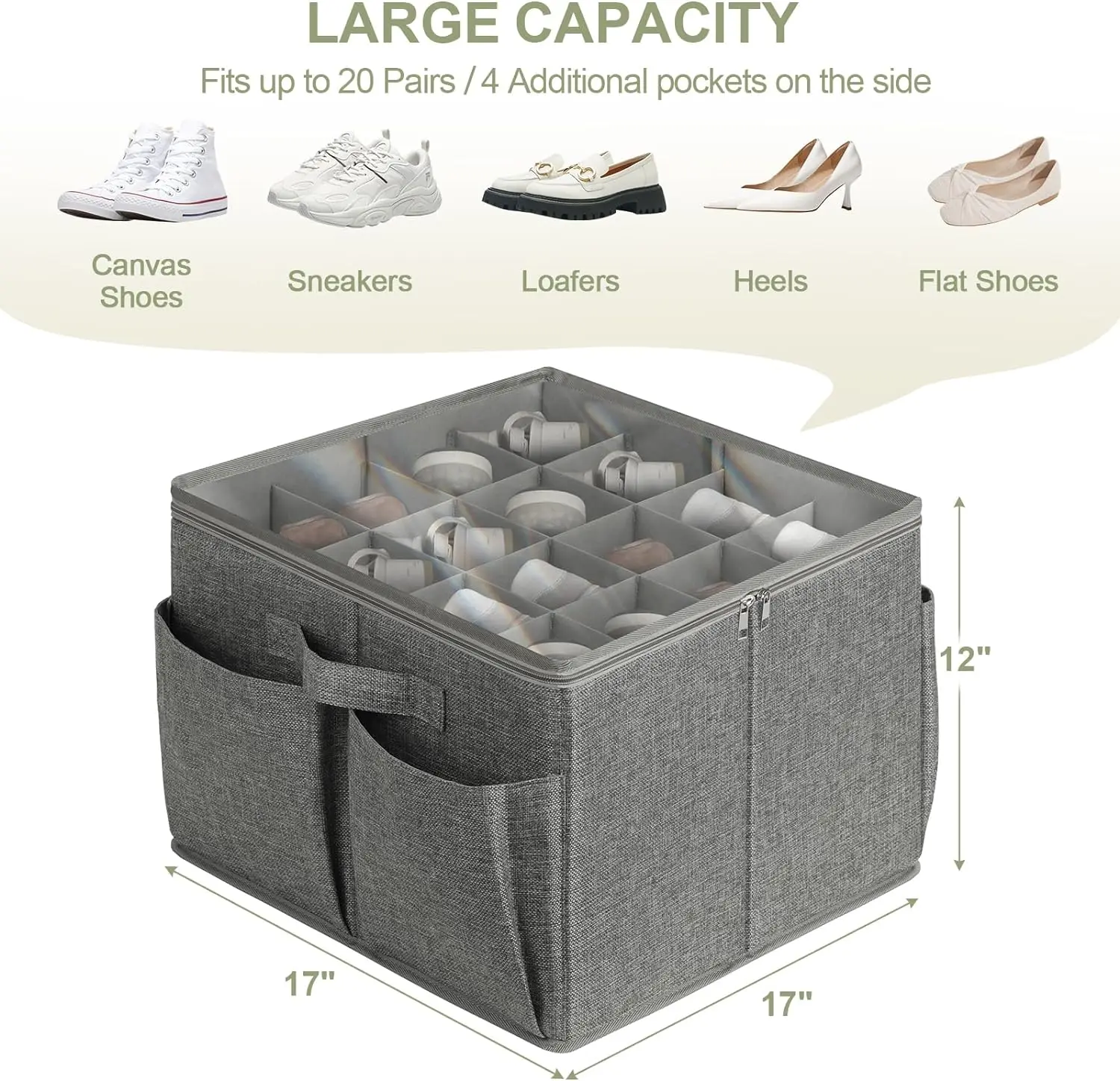 Large Clear Lid Foldable Shoe Organizer Closet Storage Containers for 16 Pairs of Shoes Adjustable Dividers Clothes Boxes