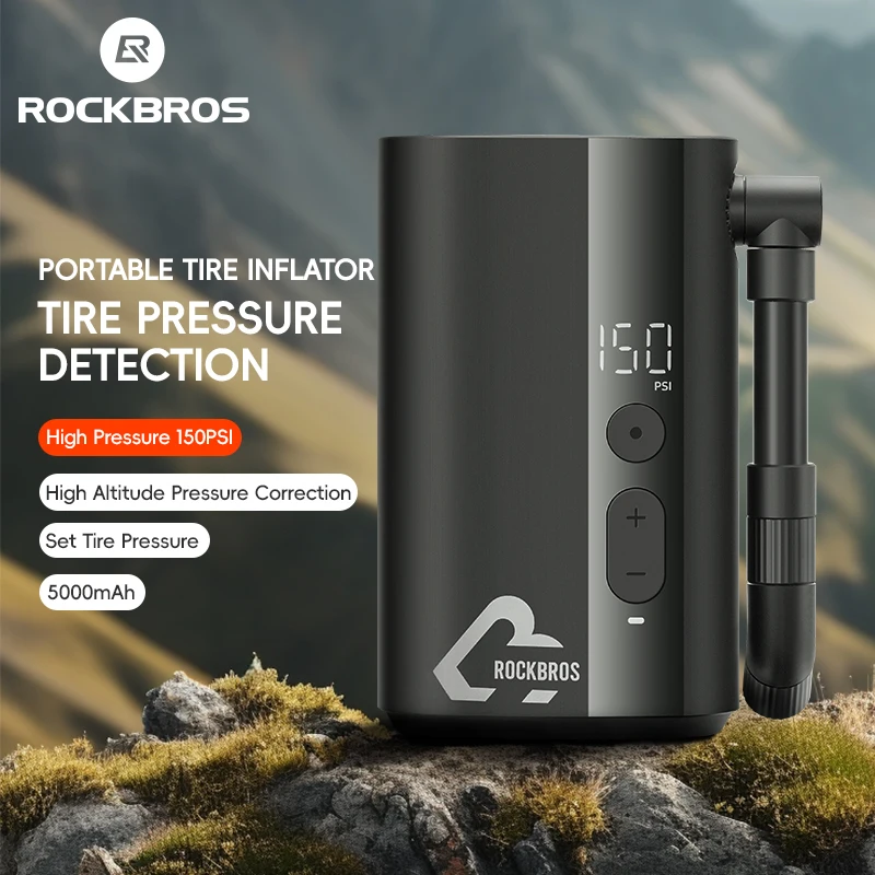 ROCKBROS Automatic Mini Portable Electric Tyre Pump Digital 150psi  portable mini inflator Powerbank for Motorcycle bicycle