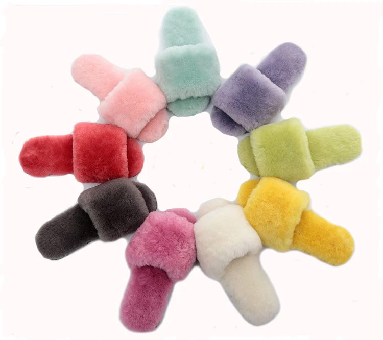 Зимние женские тапочки из овечьего меха, домашние тапочки с открытым носком