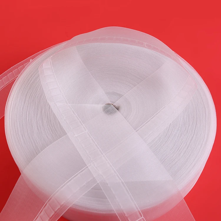 
Cheap price polyester 7.5cm transparent belt style nylon snap trim yarn curtain tape for home 