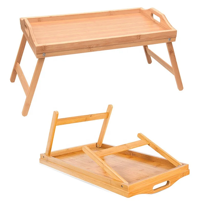Folding Bamboo Wooden Bed Computer Table Tray Bamboo Bed Tray Bed Table with Folding Legs Food Breakfast Serving Tray