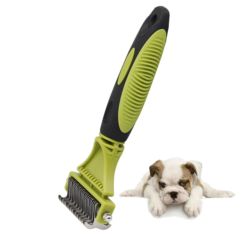 Pet Grooming Brush Double-Sided Blade Knot Comb Dog Knot Cat Hair Dematting and Deshedding Grooming Comb Rake Brush Tool