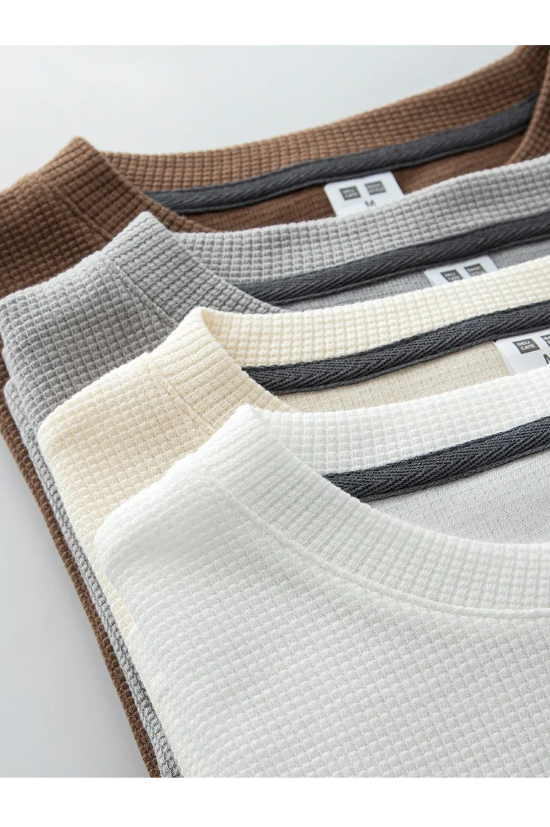 Wholesale Fashion Man Streetwear Clothing  Long Sleeve Oversized  Loose Custom Plain Waffle T-Shirt For Men