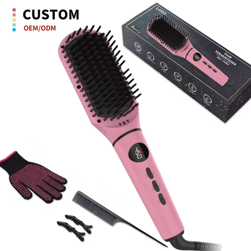 Most Popular Private Label Fast Hair Straightener Pressing 450F Hot Comb custom hot hair straightener comb for women