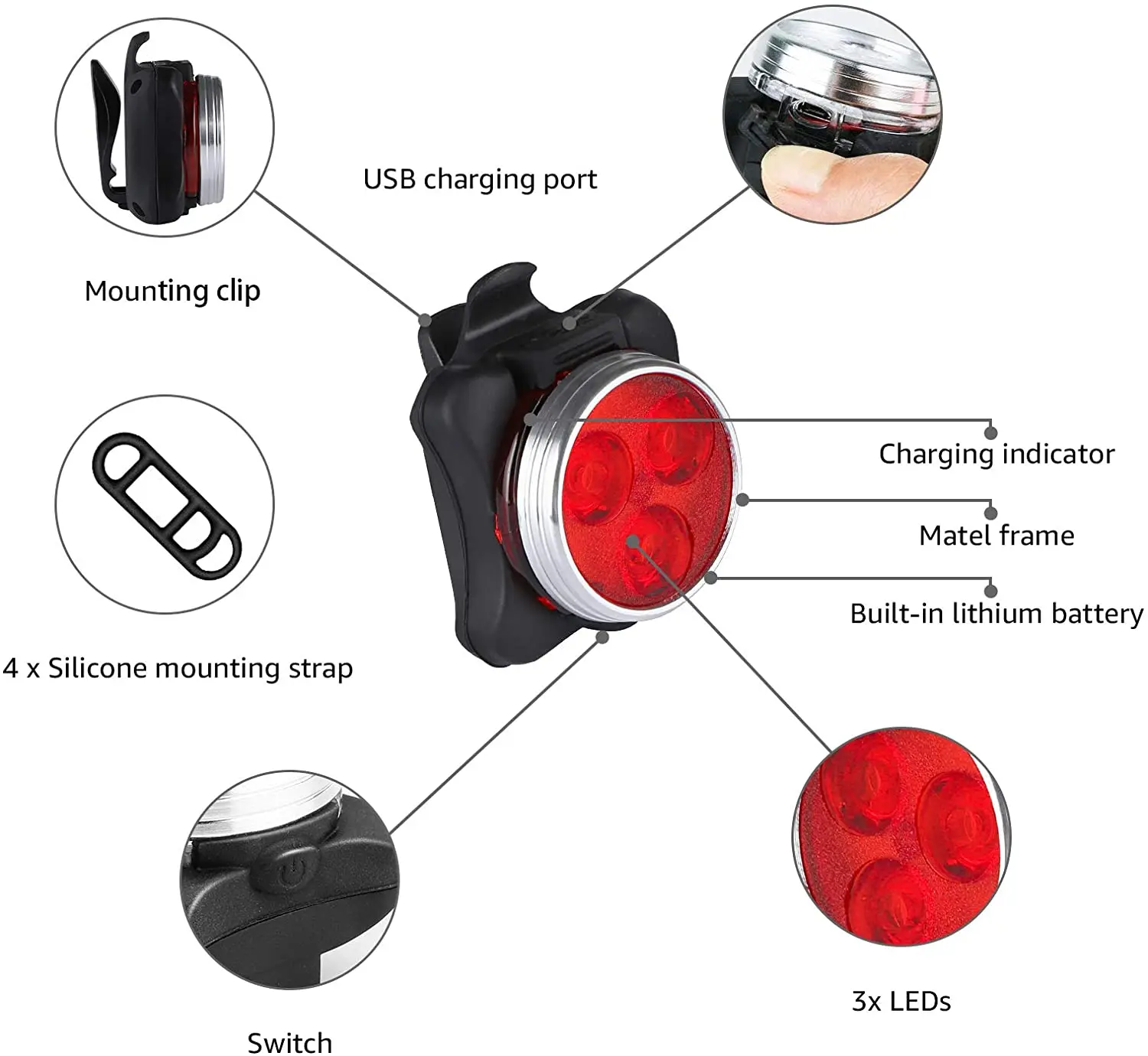 USB-C Rechargeable Bike Light Set LED Front and Rear Bicycle Light with PC & ABS Mounting Battery Power Supply for Cycling
