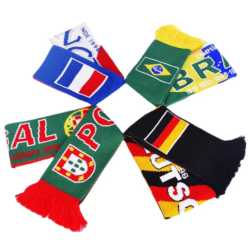 Factory Wholesale Promotion embroidery logo Custom Winter Knitted Neck Fan Football Knitted Soccer Scarves With Tassel