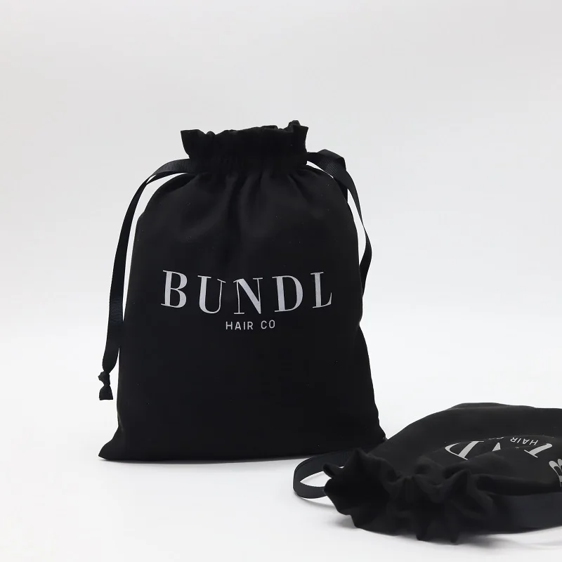 Luxury Custom Branded Black Suede Fabric Packaging Pouch Suede Shoe Bundle Hair Hat Cloth Dust Drawstring Bag