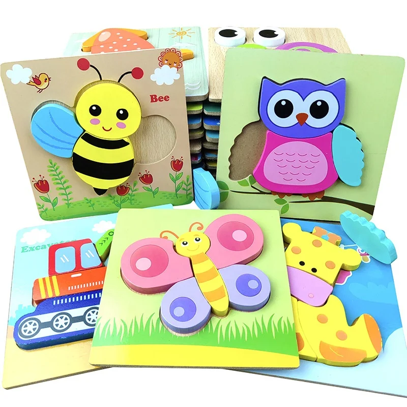 43 Styles 3D wooden Jigsaw Puzzle Montessori learning game Cartoon Animal Children Intelligence Puzzle Toy