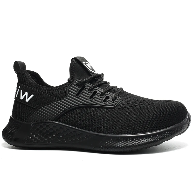 Fly knit fabric hiking road mate sports  black  slip low on light weight safety man shoes