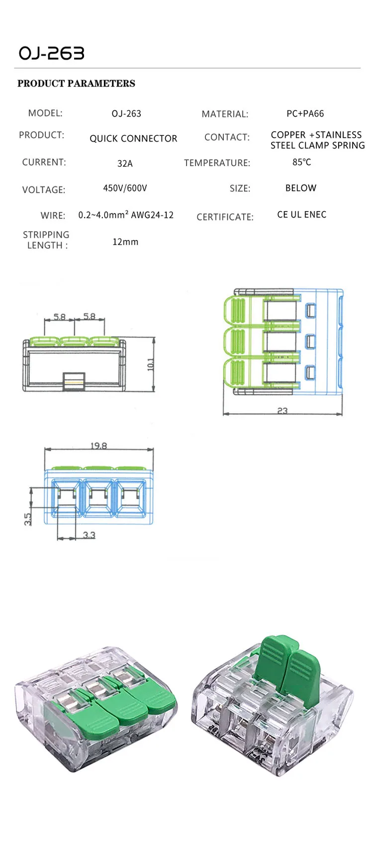 222 Push-In Wire 3 poles Splicing Wire Connector CE ENEC Electric Terminal Block Quick Splice cable Connector