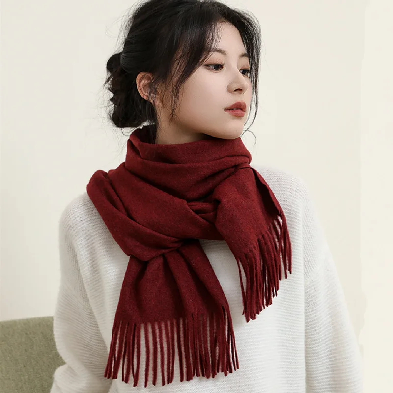 Hot Sell Winter Plain Color 200*70CM Cashmere Feel Scarves Men And Women Outwear Warm Big Shawls Wool Pashmina Scarf With Tassel