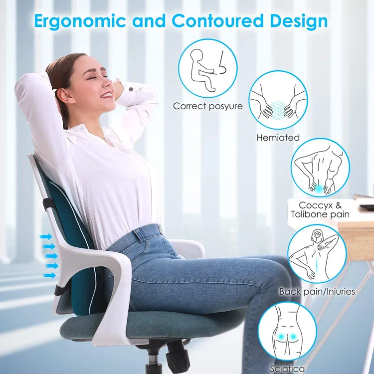 Lumbar Support Pillow for Office Chair Car Lumbar Pillow Lower Back Pain Relief Memory Foam Back Cushion with 3D Mesh Cover