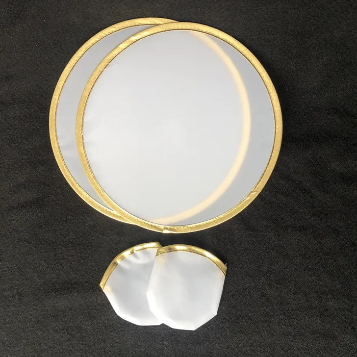 Golden 25cm blank polyester round foldable disc fan gold border rim mini pouch for sublimation