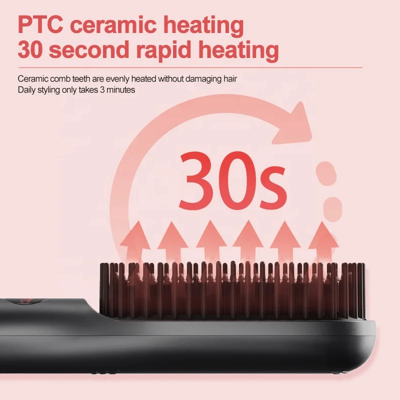 OEM Electric Negative Ion Electric Hair Straightening Brush 2 in 1 Hair Iron Brush LCD Display Ceramic Hair Straightener Comb