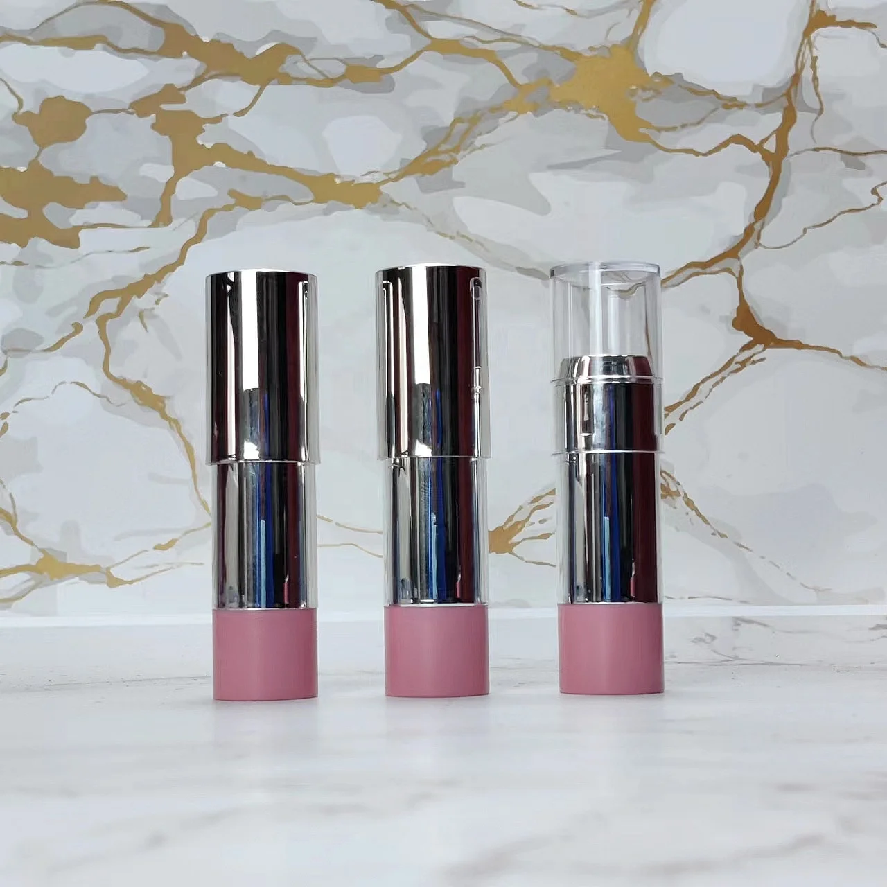 High Quality Silver Round Lipstick Tube Cosmetic Container Empty Plastic Lip Balm Tube
