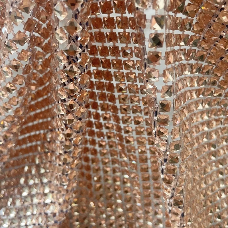 New Launch Dress Material Square Rhinestones Shiny Crystal Stretchable Diamond Fishnet Fabric