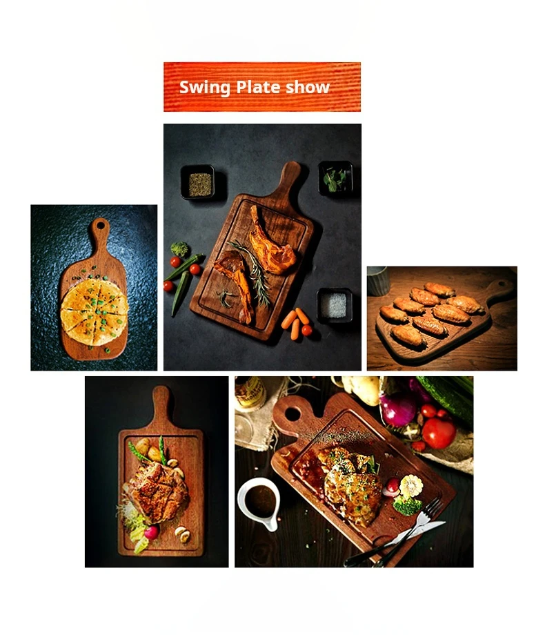 Western food cut steak board bread cake solid wood pizza plate base support cutting board food wood pallet_13