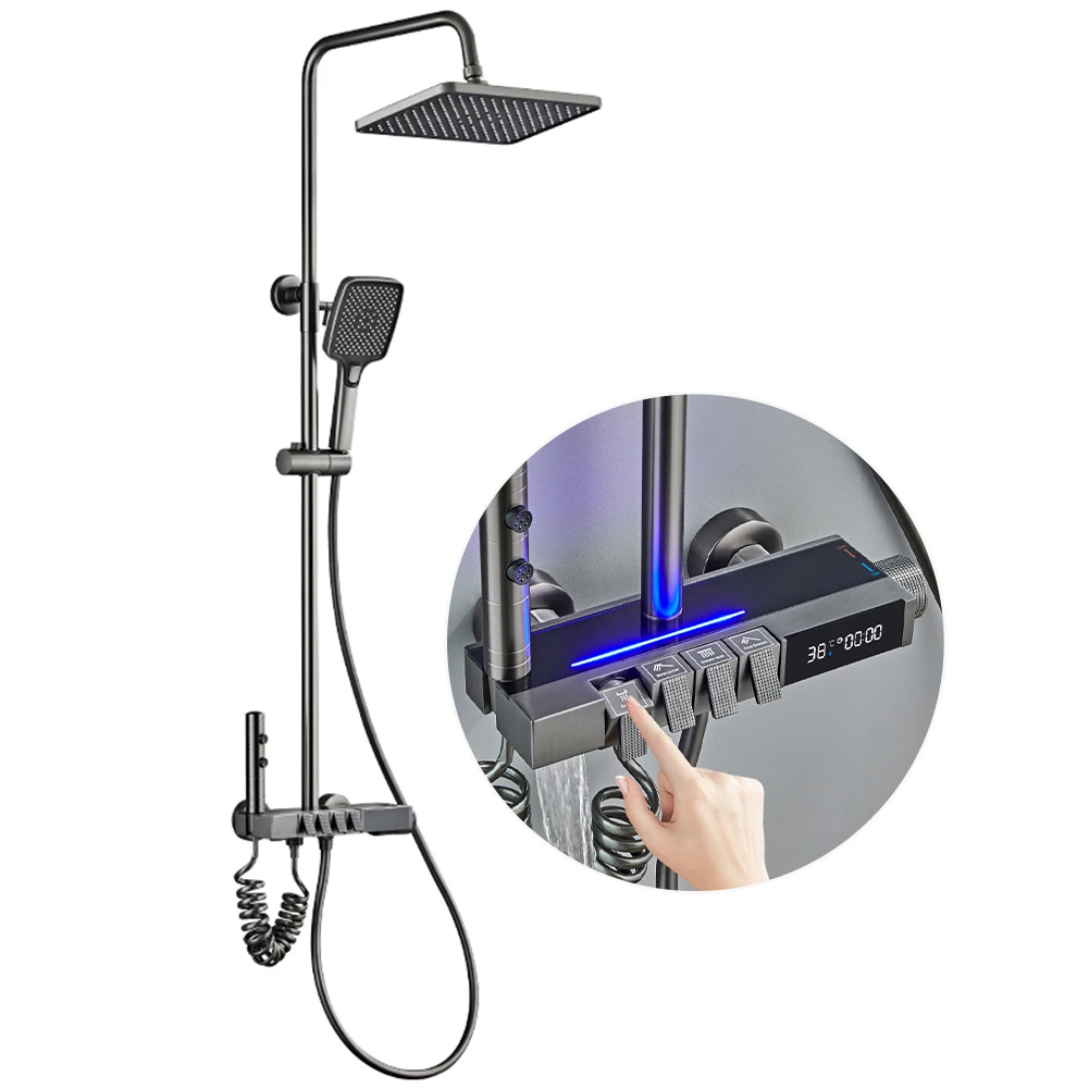 Brass Water Plated Grey Modern Digital Display Piano Shower Head Shower Head New Lamp With Hot And Cold Pressurized Shower