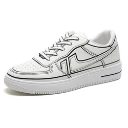 High Quality Leather Sneakers Orignal Comic Style Thick Line Graffiti Anime White Skateboarding Shoes