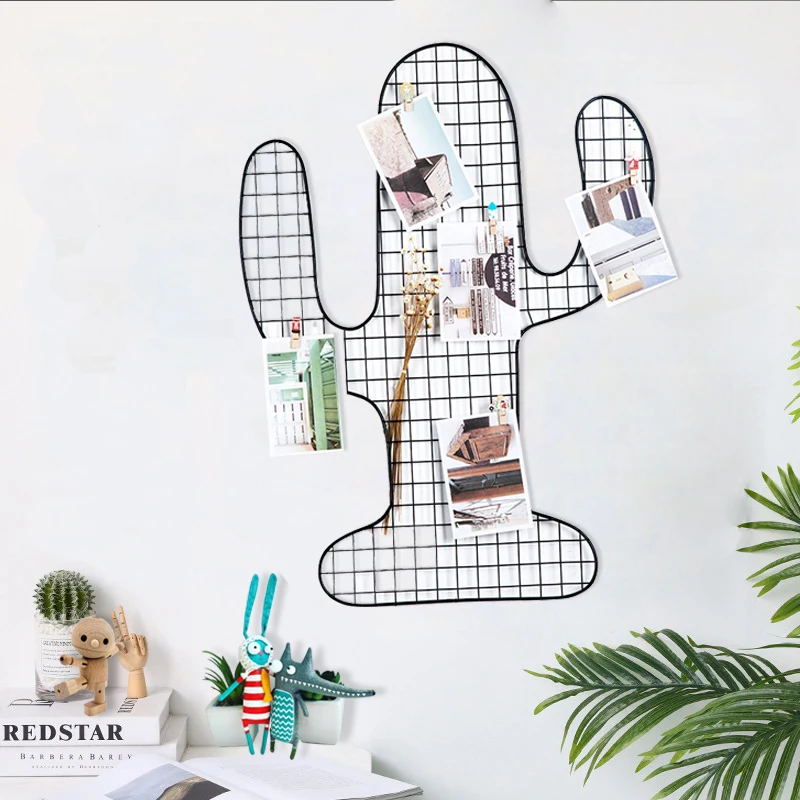 Creative home decoration DIY photo cactus shape wall decoration grid frame wrought iron grid panel