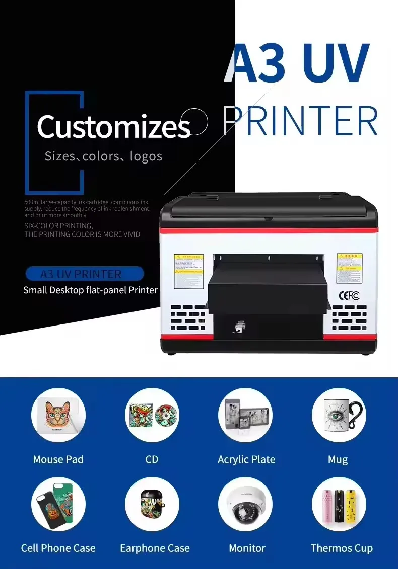 A1 A2 A3 Digital Printer Uv Flatbed Printer Small Size Format Digital Uv Flatbed Printer