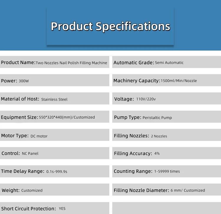 Double Nozzles Semi-Automatic Nail Polish Table Top UV Gel Glue Dipping Liquid Small Bottle Water Oil Filling Machine