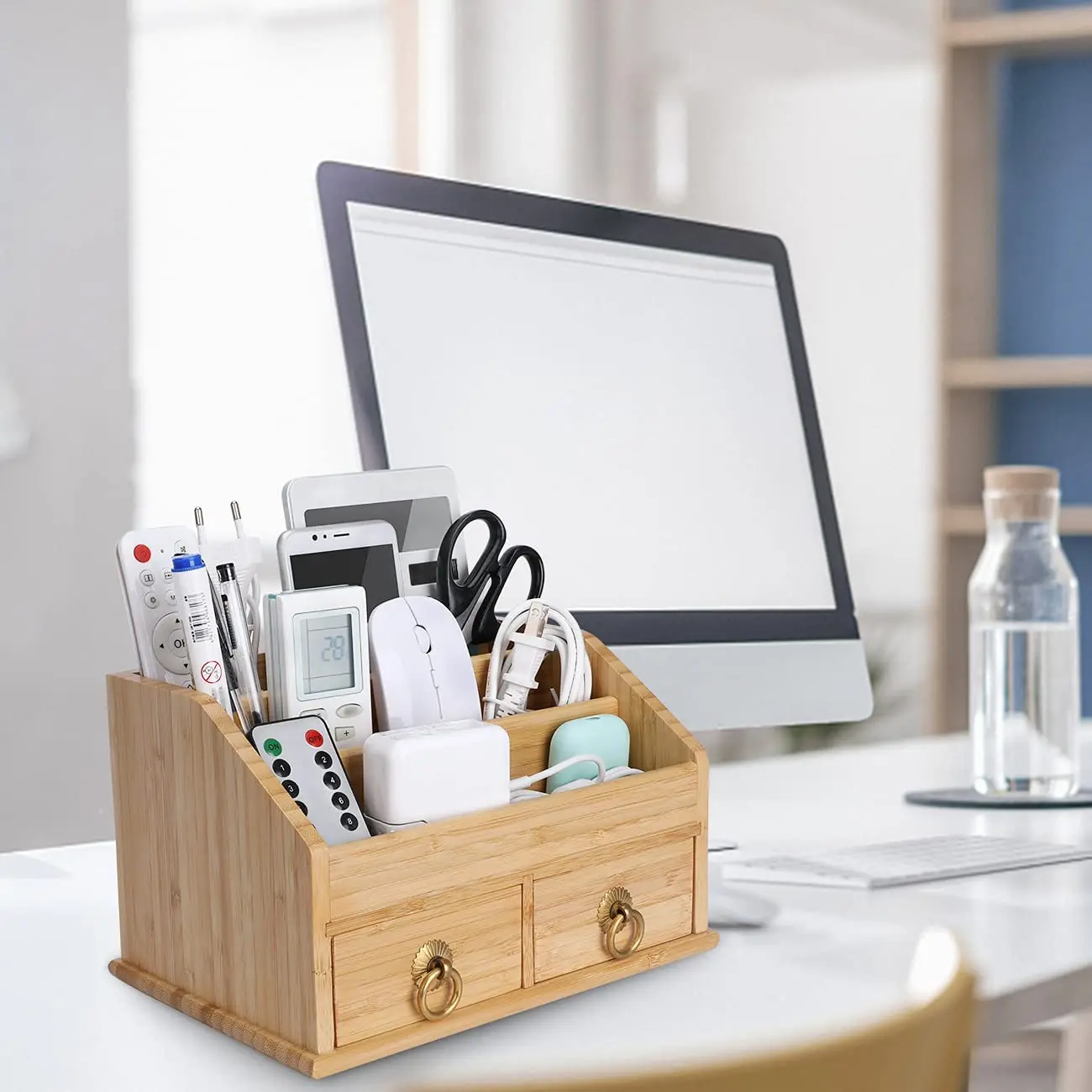 Bamboo Desk Organizer Kits Office Desk Organizer with Drawers Stationery Organizer Box