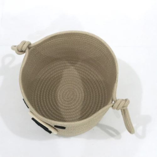 Fashion woven basket bin with hand embroidery designs baby storage cotton rope made