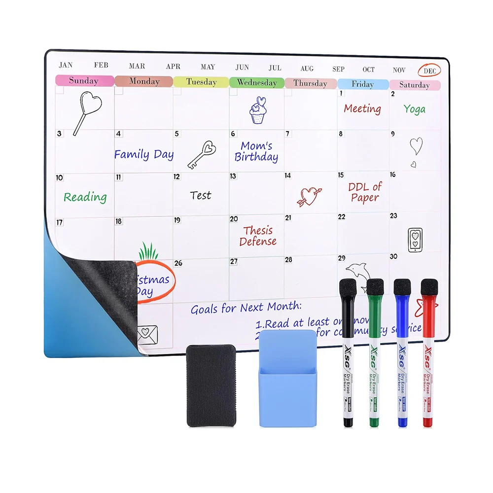 Custom Printing Non-Magnetic Dry Erase Calendar Whiteboard for Wall, Glass, Wooden Smooth Surface