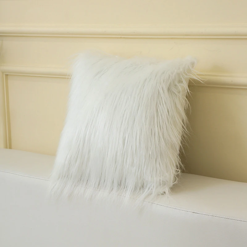 Amity Home Decorative Sofa Long Faux Fur Throw Pillow Cover Solid Color Soft Mongolian Fur Pillow Cushion Cases