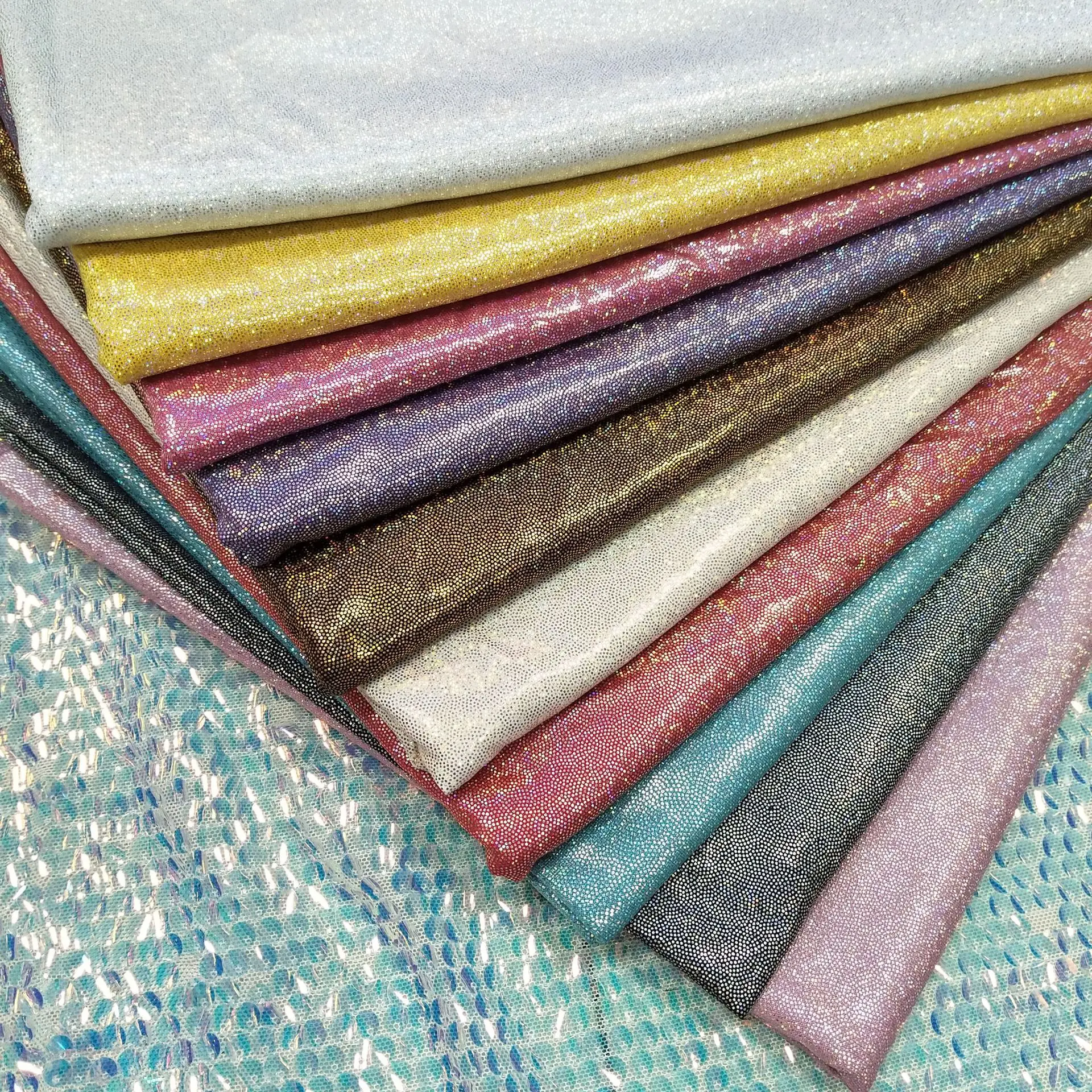 HOT sale solid colors metallic laser polyester spandex dot hologram holographic  fabric