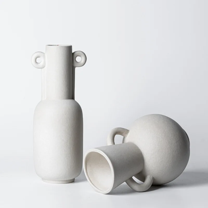 Wholesale durable round double-eared potbelly modern ceramic floor floral vase