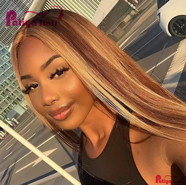 4/27 Piano Color Highlight 150% Density 13x4 Lace Frontal Wig Pre-Plucked Straight Brazilian Hair Brown Blonde Human Hair Wig