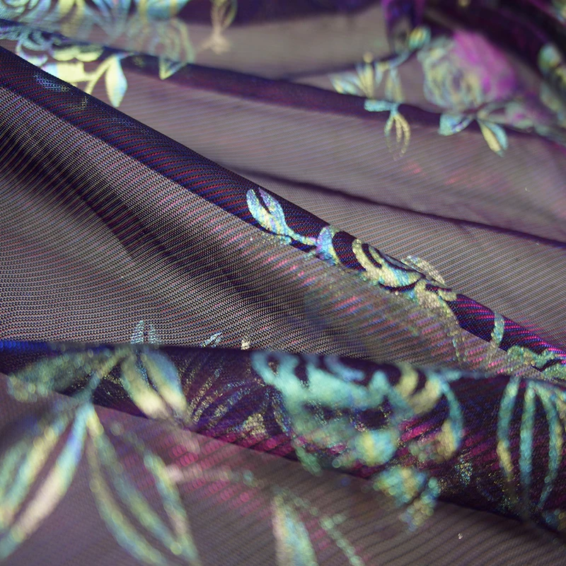 purple blue iridescent moonlight tulle with holographic floral foil