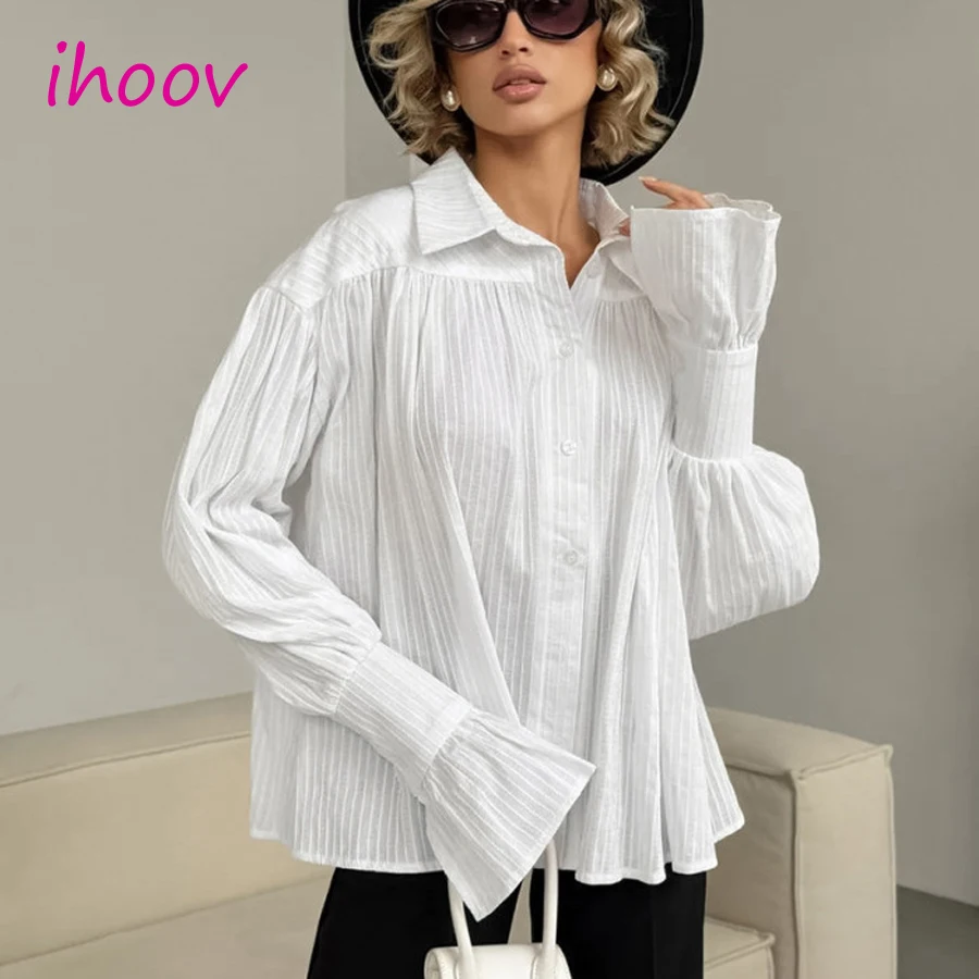 IHOOV женские блузки и рубашки топы с расклешенными рукавами женская одежда