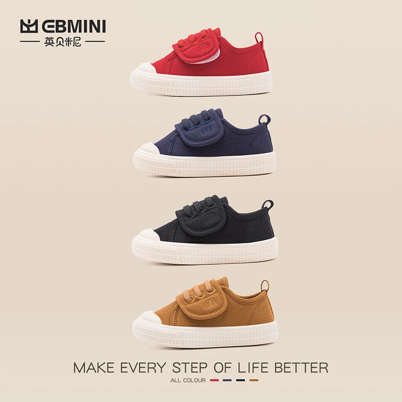Ebmini spring new fashion breathable non-slip baby boys and girls canvas board shoes