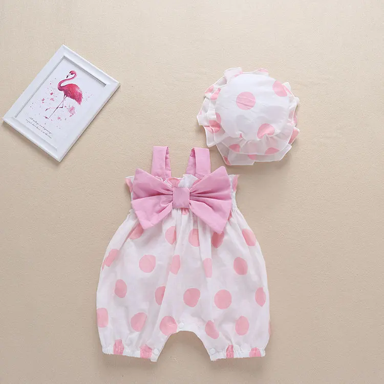 Wholesale Infant Summer Clothes Floral Jumpsuit Baby Girl Clothing Strawberry Pattern Princess Birthday Romper With Hat
